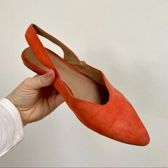 Madewell Katrina Orange Suede Sling Back Flats | Pointed Toe | Size 7