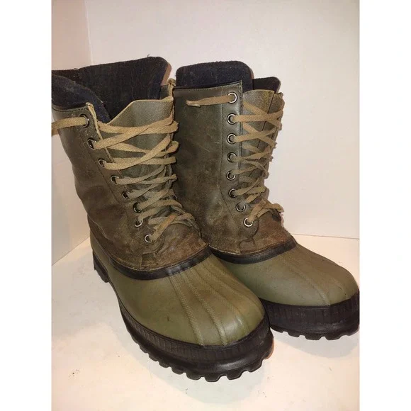 Sorel Mark Kaufman LaCrosse Duck Boots Mens 10.5 Green Leather Rubber USA Liners