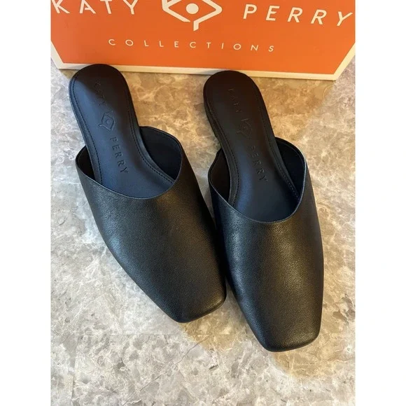 Katy Perry Women's  Size 5 Evie Mule Textured Faux Nappa‎ Black Slide Shoes  NEW