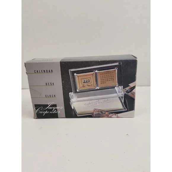 Vtg 1980s Jacques Carpentier Executive Desk Set Clock Calendar Open Box Sealed