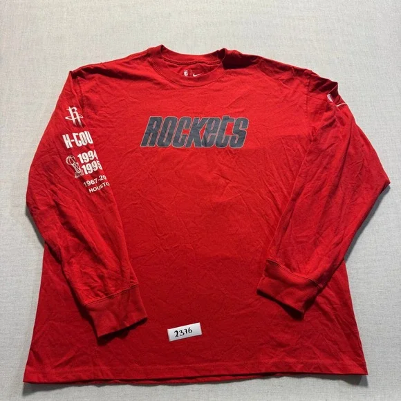 Nike Houston Rockets Long Sleeve Shirt Mens Large Red