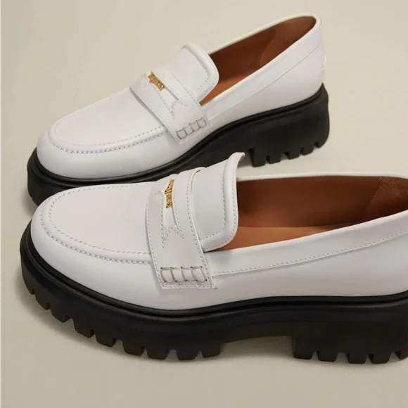 $435 Maje White Loafers with Black Soles Sz 40