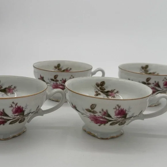 Vintage Royal Rose Fine China Japan Teacups Lot‎ Of 7 Pink Floral Gold Trim