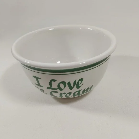 Clay Design Ice Cream Junkie Bowl - 1qt Extra Large Jumbo vtg Green White
