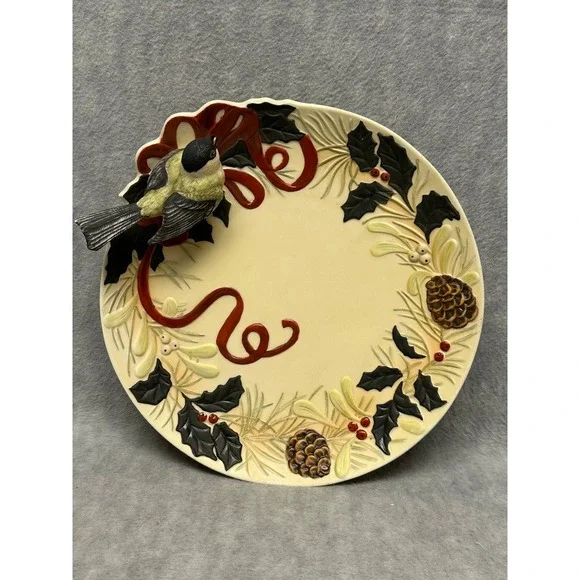 Lenox Winter Greetings Plate Ivory Chickadee 3D Wreath Catherine McClung