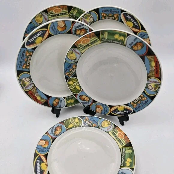 6 Oneida Majesticware Stoneware Citrus‎ Labels Dinner Plates Fruit 10.5 Lemonade
