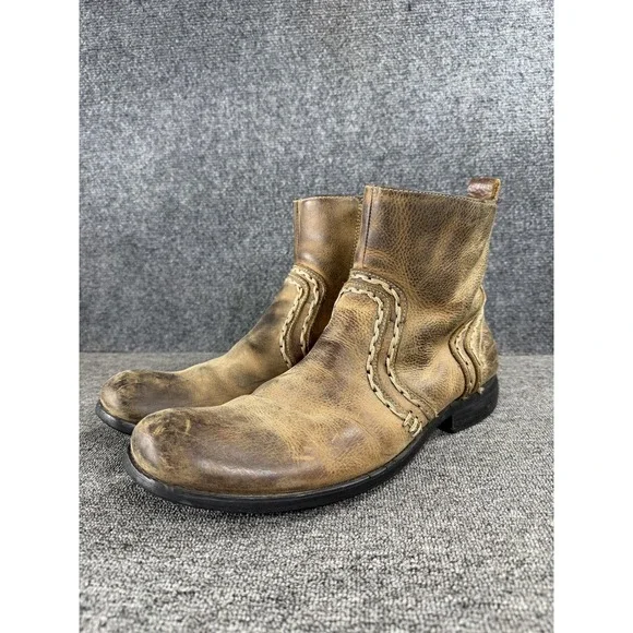 Bed Stu Ankle Bootie Boots Mens Size 10.5 Brown Leather Zip Western Square Toe
