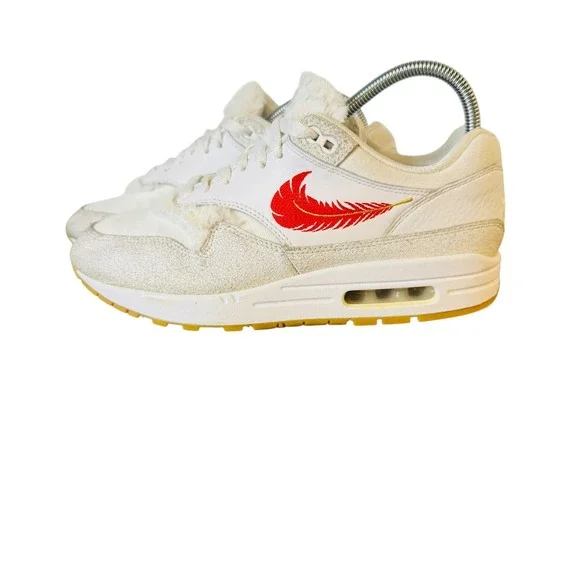 Nike Air Max 1 Coast Sail White Red Feather Swoosh Mens 8 Sneaker FJ4735-100