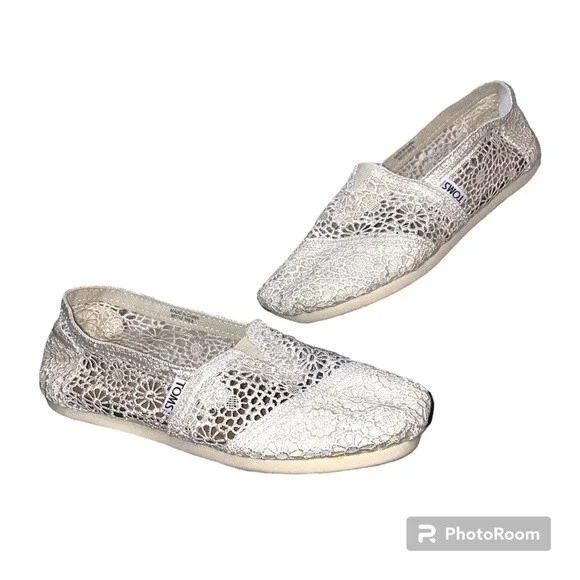 Toms Women's Natural Morocco Crochet Slip On Shoes Size 6.5