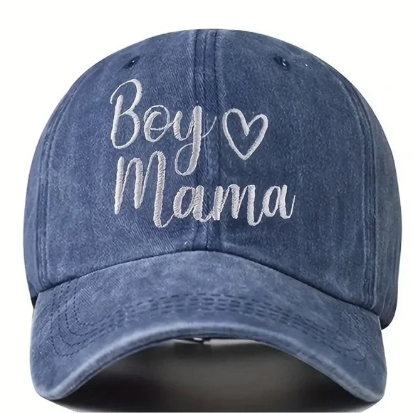 Blue Denim Boy Mama Hat with Embroidered Heart