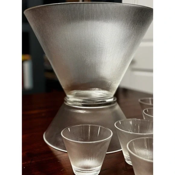 Norse by Federal Glass 9 Piece Punch Bowl & Cups Set Ribbed 11.5