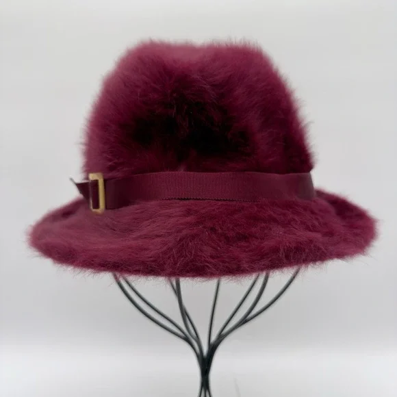 Kangol Design Burgundy Angora Fur Cloche‎ Hat Made in England