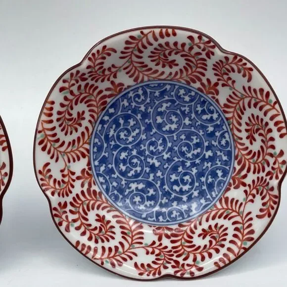 2 Gen-emon kJapan Orange & Blue Porcelain Bowls Signed 4