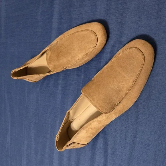JF Shoes Womens NEW Size 11 Beige Faux Suede Loafers Almond Toe Casual Comfort