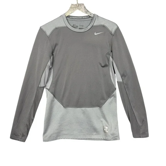 Nike Pro Combat Shirt Mens Small Grey Hyperwarm Shield Fitted Long Sleeve DriFit