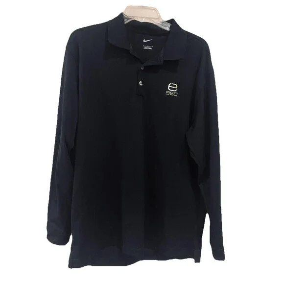 Nike Men’s Long Sleeve Black Performance Polo Shirt Sz Large 100% Polyester