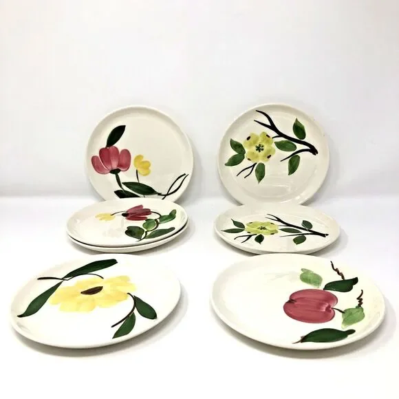 VTG Stetson China Rio Set/7 Dessert Plates Eclectic Mix Floral/Fruit Designs 6