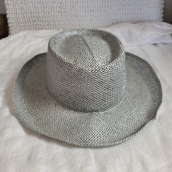Jhats Cowgirl Straw Hat Kentucky Derby Silver S/M 6-7 1/8