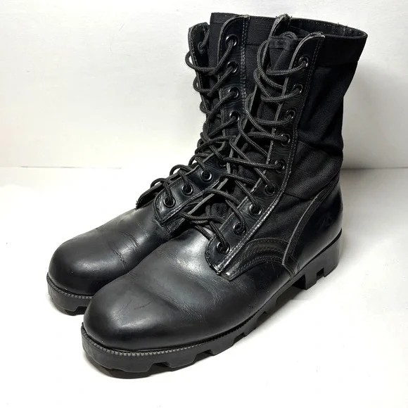 Combat Boots Mens 10R Black Leather Canvas Steel Shank Military Gorpcore