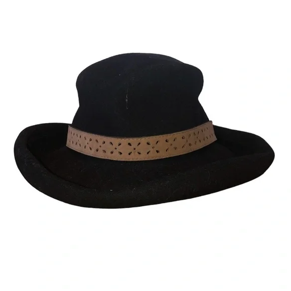 THE SCALA COLLECTION Hat Women's Size O/S Black/Brown Cowboy Wool Made In USA