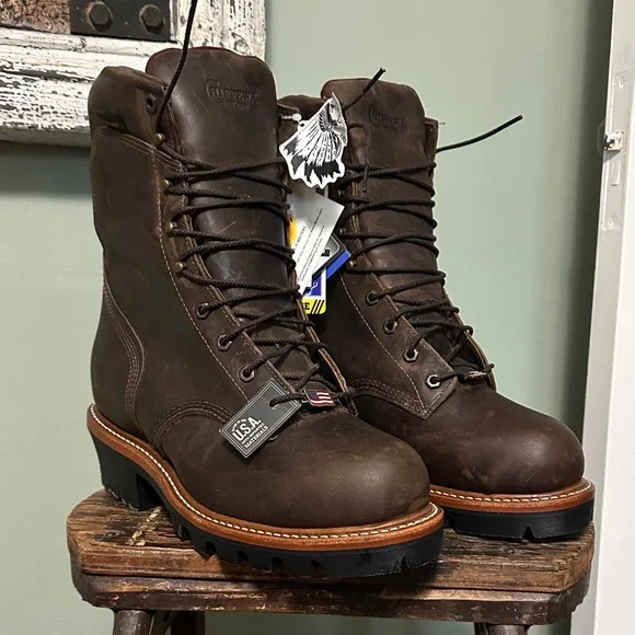 Chippewa Brown Leather Men's Work Boots