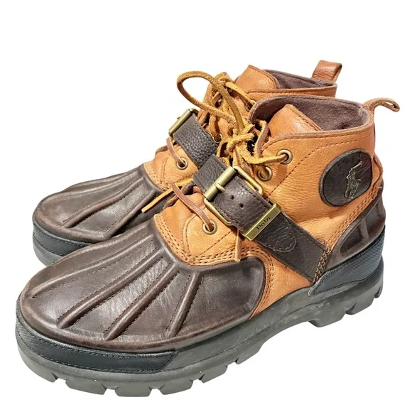 Polo Ralph Lauren Oslo High Leather Boots Brown Strap Buckle Men's‎ Size 8