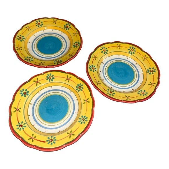 Petit Jardin Culinary Arts Set‎ of 3 Salad Plates 7.9” Yellow Red Blue