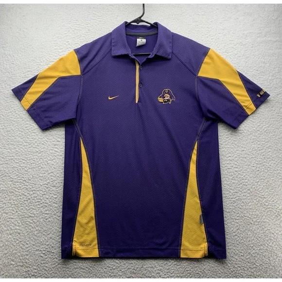 Nike East Carolina University Golf‎ Polo Shirt Mens Medium Purple Yellow Pirates