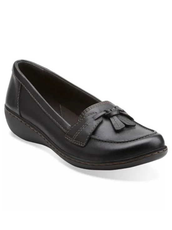 Clarks Ashland Bubble Black Leather Loafers Ultra Comfortable Size 7 NIB RT$100