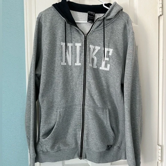 00s Nike Spellout Vintage Y2K Oversized Retro Zip Hoodie size large Gray