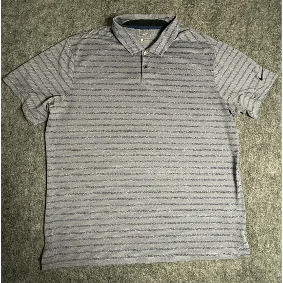 Nike Dri Fit Polo Shirt‎ Mens XL Blue Gray Stripe Golf Athletic Stretch
