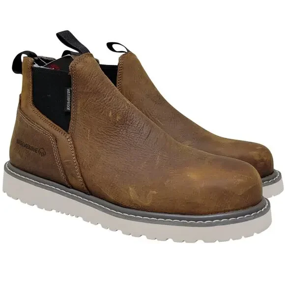 Wolverine Men Trade Wedge Romeo Steel Toe Chelsea Work Boots Size US 8M Brown