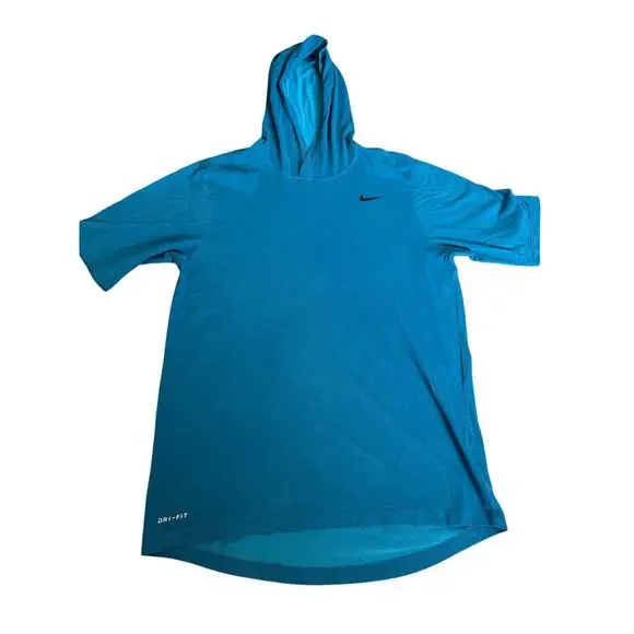 Nike The Nike Tee Dri-Fit Short Sleeve Hoodie Mens Small Teal Blue Athletic Gym