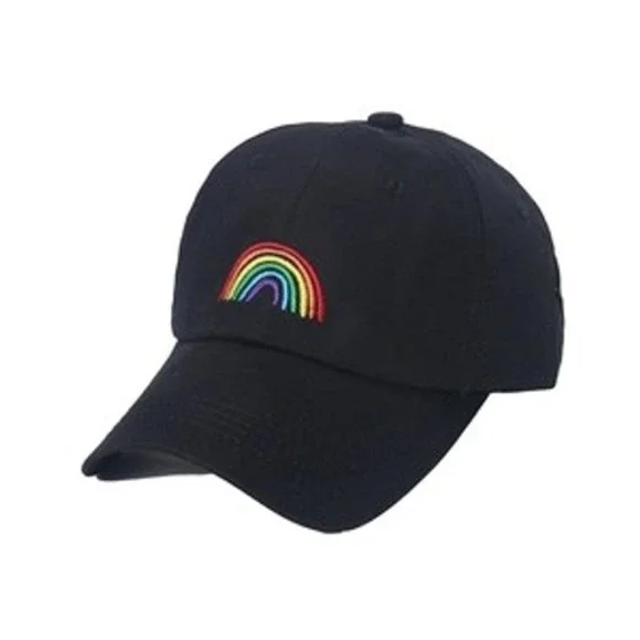 Black Rainbow Embroidered Baseball Cap Adjustable Dad Hat Women Cotton Twill
