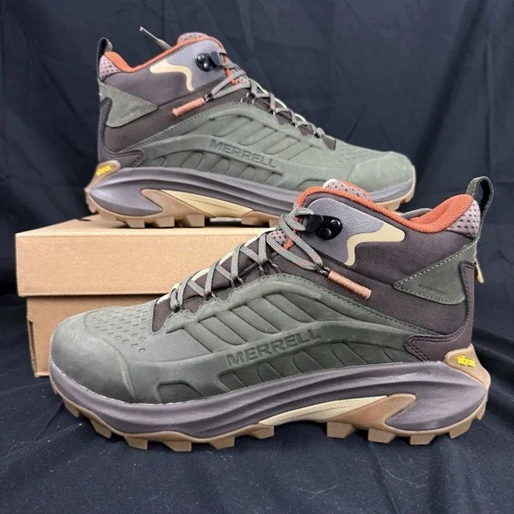 Merrell Men's Moab Speed 2 Leather Mid Size 10 Waterproof Hiking Boots Green