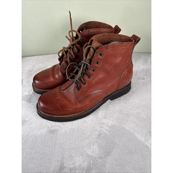 Frye Roland Boots Mens Size 8 Redwood Leather Combat Workwear Lace Up