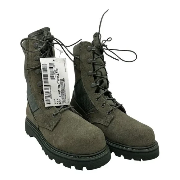 Military Combat Boots 5.5 N Sage Leather & Man-Made Materials Vibram‎ Sole  USA