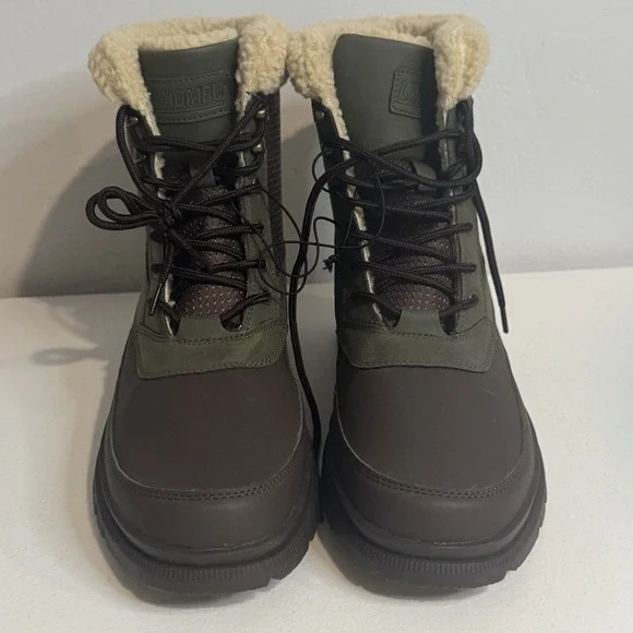Khombu Mens Tall Winter Thermo Lite Fuzzy Lining Brown Green Boots Size 12M NEW