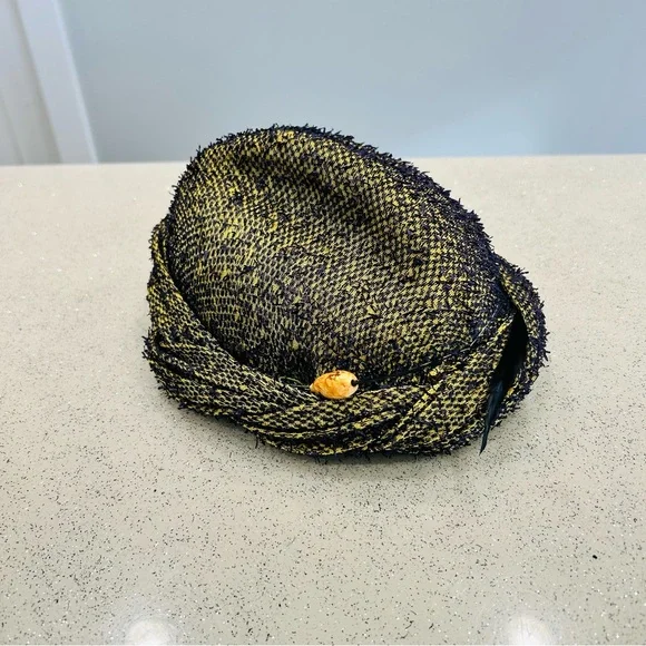 Vintage~Francine Exclusive‎ With The Fashion Women’s Tweed Hat~Mustard & Navy