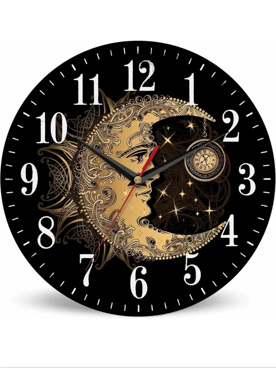 Gold Moonface Decorative Wall Clock - Black