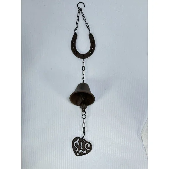 Cast Iron Horse Shoes Chain Bell Heart Western‎ Wind Chime