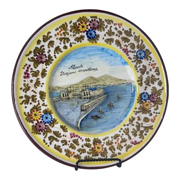 Vintage Napoli Ceramic Plate Stazione Marittima Hand Painted Italian 9.75