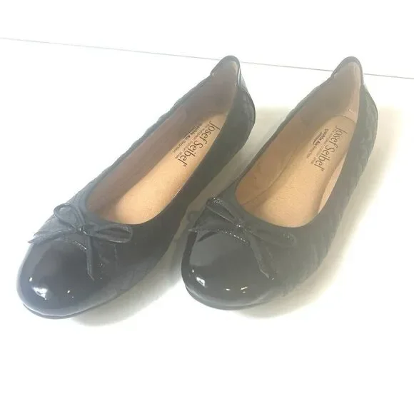Josef Seibel Women EU 37 US 6.5 Comfort Casual Black Leather Slip On Ballet Flat