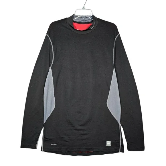 Nike Pro Combat Shirt Mens Large Fitted Black Long Sleeve Mock Neck Performance‎