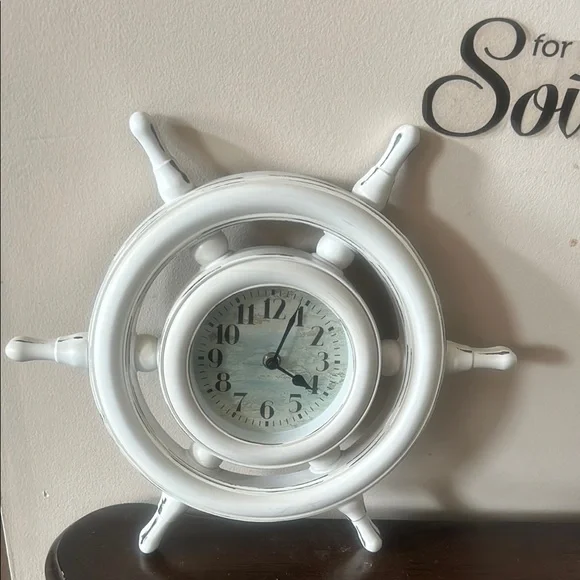 Nautical White Ship Wheel Wall Clock