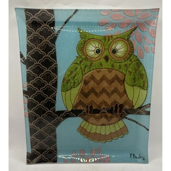 Owl In A Tree Snack Plate Platter Trinket Dish by P Paul Brent Made in Japan