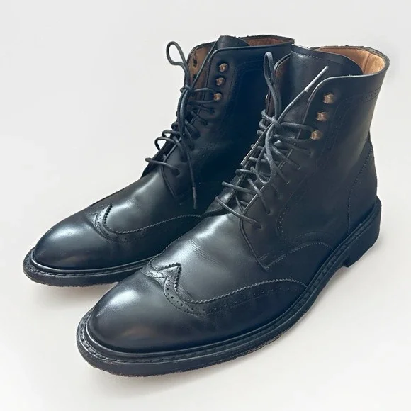 JACK ERWIN Black Wingtip Boots Hand Made In Spain Leather Goodyear Welt Men 9.5