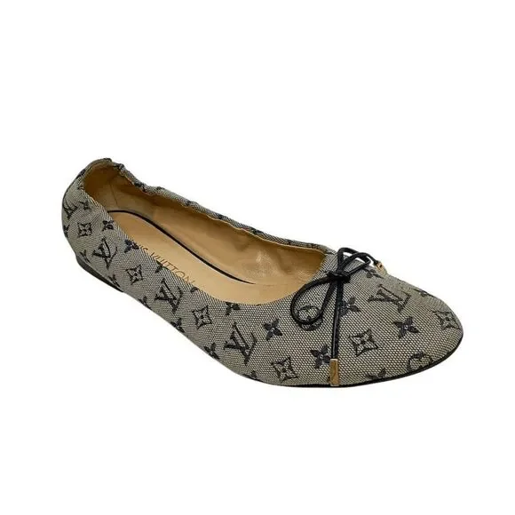 Louis Vuitton Mini Lin Debbie Ballet Bow Flats Navy Canvas EU 36.5 Monogram