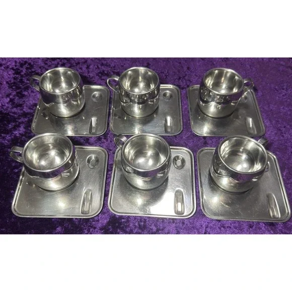 Tramontina Espresso Set Cups Plates 12pc Inox Stainless Steel Double Wall