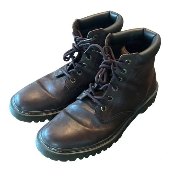 Dr. Martens 6-Eye Boots 11 Brown Leather Padded Collar Lug Sole Grunge Punk 90s